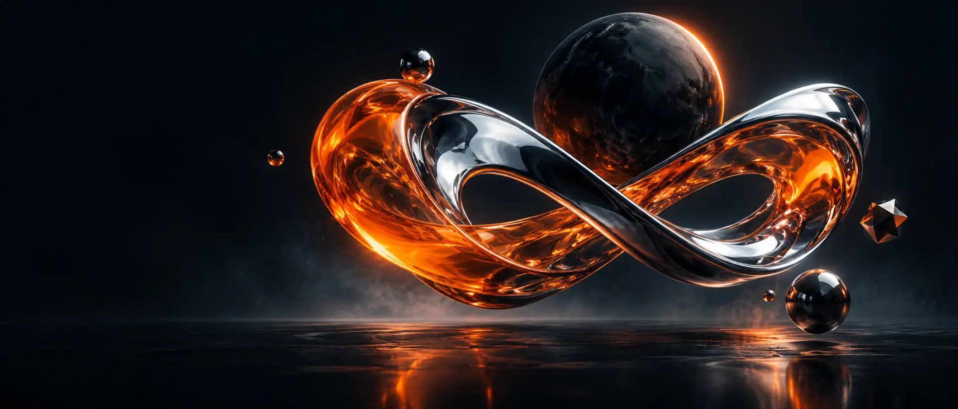An artistic composition of orange glass and chrome symbolizing creativity